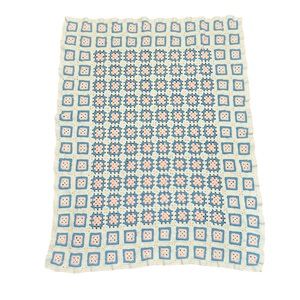 Vintage Pink, Blue and off white Patchwork Afghan Blanket